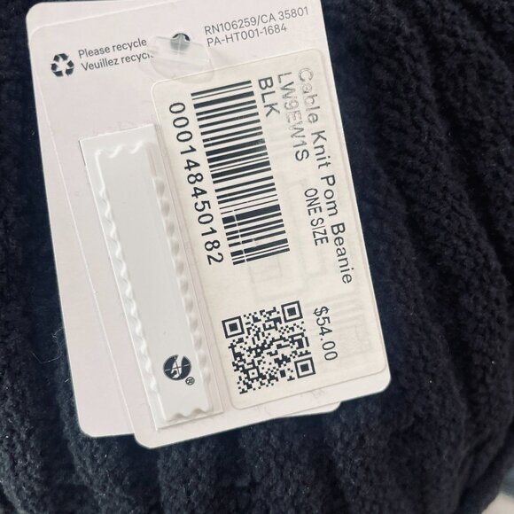 Lululemon Cable Knit Pom Beanie Black Faux Fur Ribbed Winter Hat One Size - Picture 2 of 8